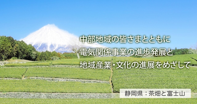 中部地域の皆さまとともに電気関係事業の進捗発展と地域産業・文化の進展をめざして 静岡県：茶畑と富士山